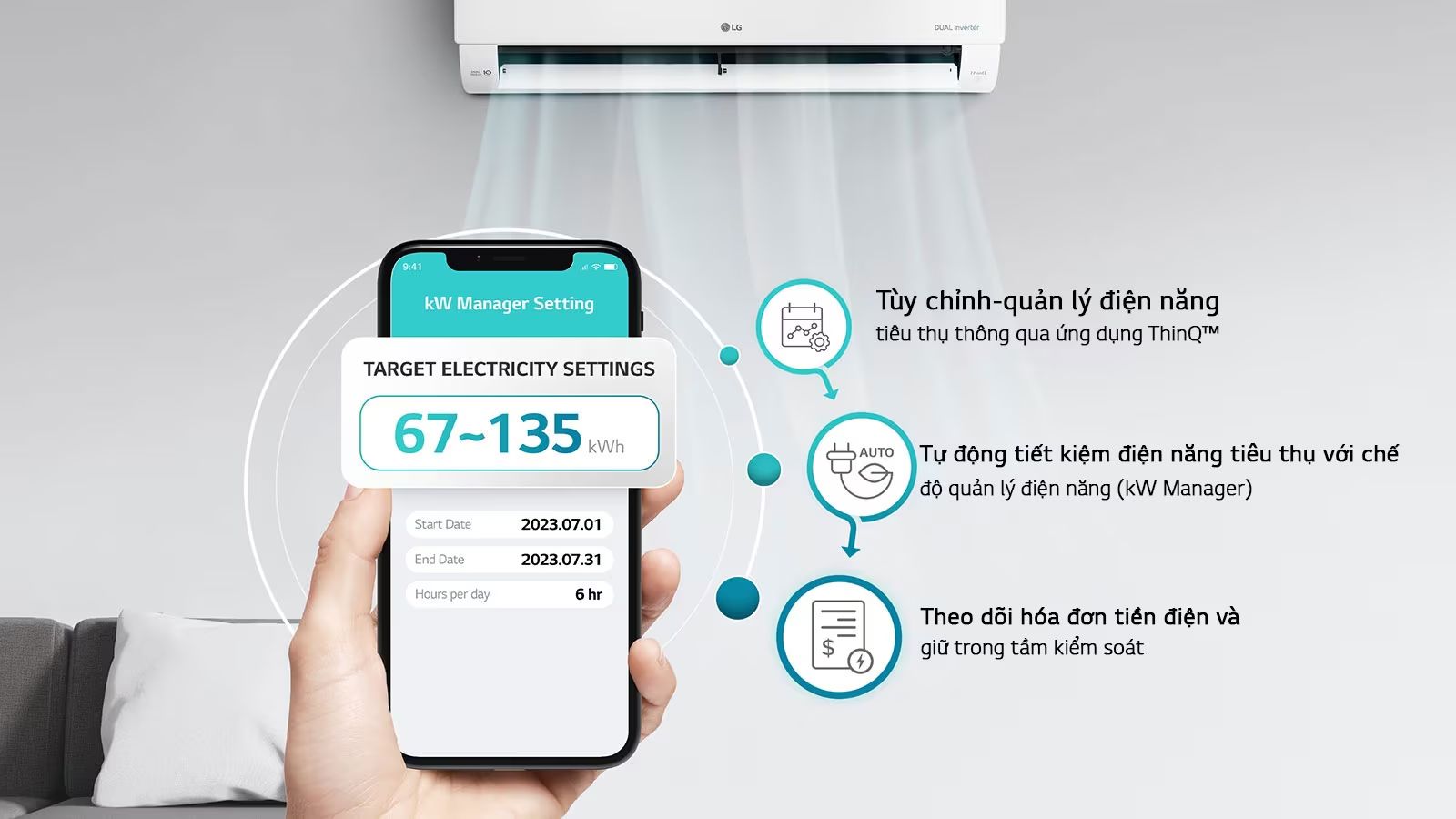LG IEC18G1 giúp bạn quản lý năng lượng tiêu thụ dễ dàng hơn với kW Manager